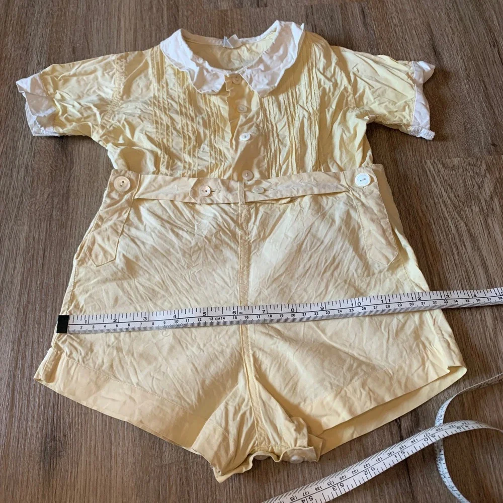 Vintage 1940s A-Lad-'N Togs linen two piece outfit, smock collar - 12-18 months